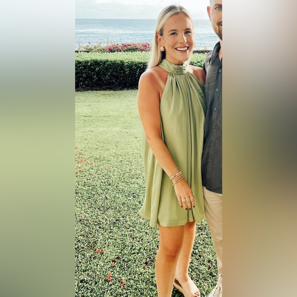 Halter Neck Mini Dress in Sage Green